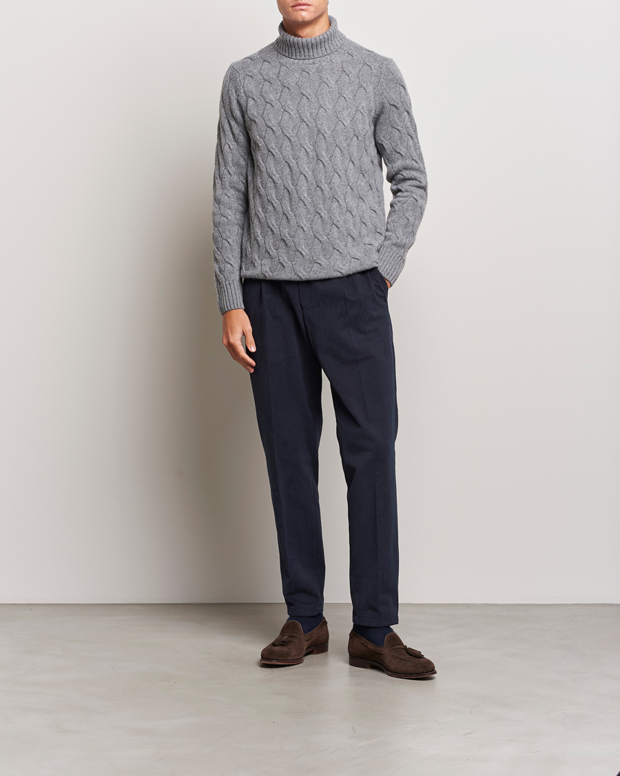 Homme | Pulls Et Tricots | Oscar Jacobson | Seth Heavy Knitted Wool/Cashmere Cable Rollneck Grey