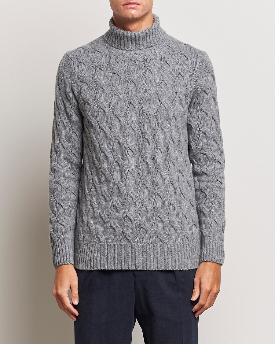 Homme | Pulls Et Tricots | Oscar Jacobson | Seth Heavy Knitted Wool/Cashmere Cable Rollneck Grey