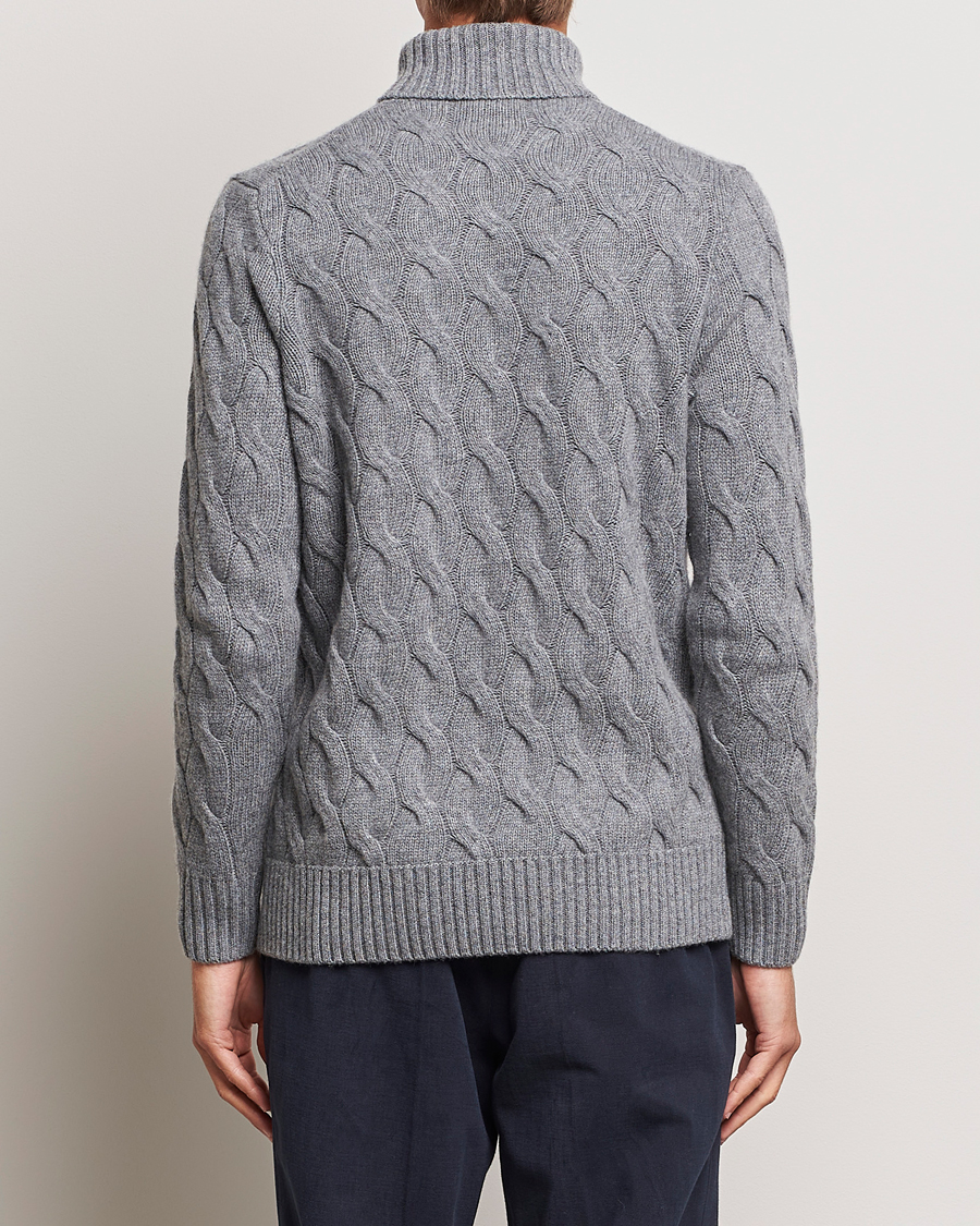 Homme | Pulls Et Tricots | Oscar Jacobson | Seth Heavy Knitted Wool/Cashmere Cable Rollneck Grey