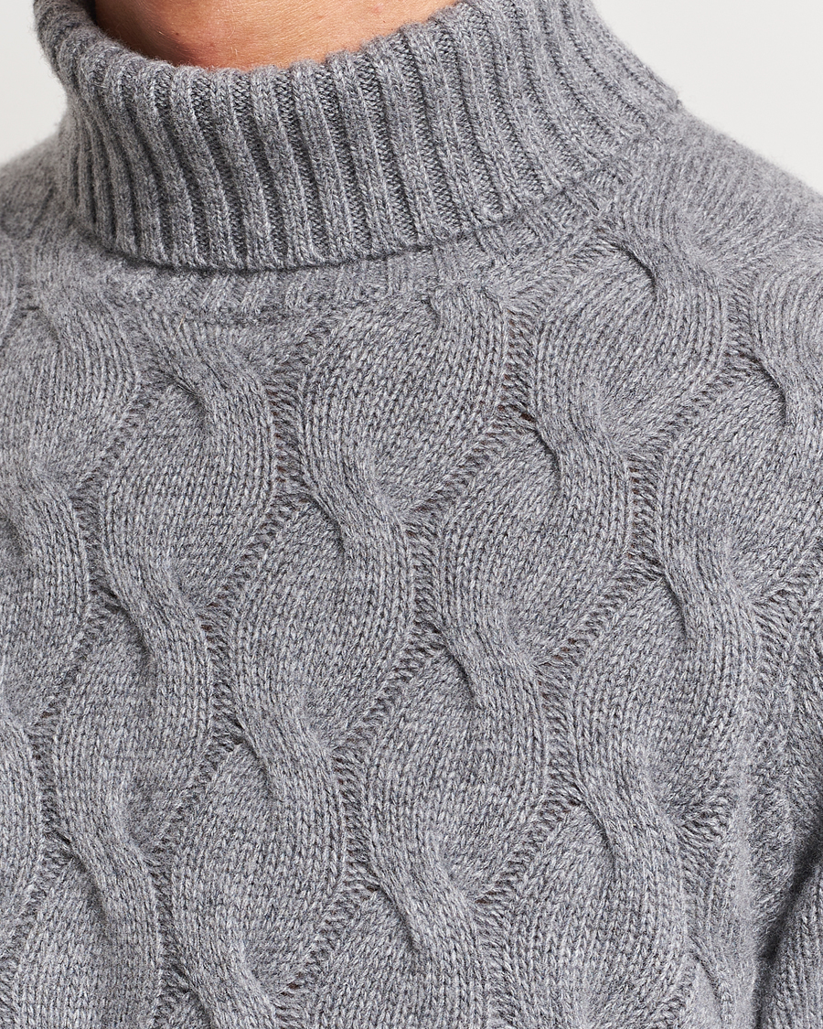 Homme | Pulls Et Tricots | Oscar Jacobson | Seth Heavy Knitted Wool/Cashmere Cable Rollneck Grey