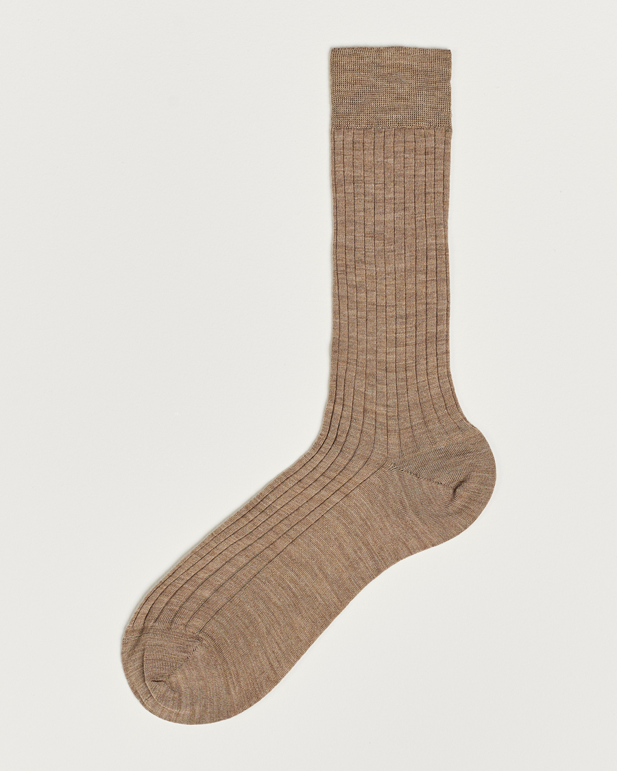 Heren | Ondergoed | Bresciani | Wool/Nylon Ribbed Short Socks Beige Melange