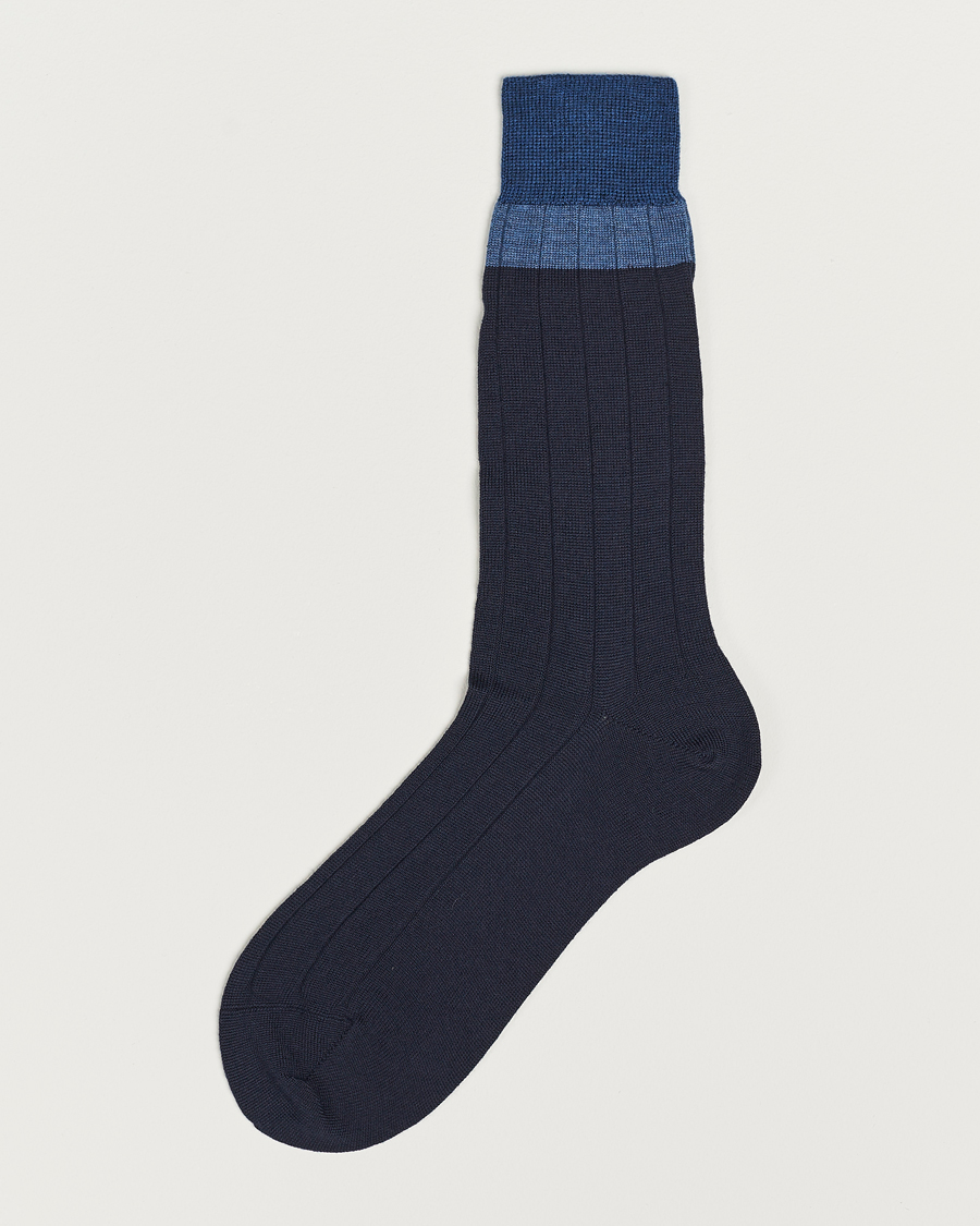 Homme | Sous-Vêtements Et Chaussettes | Bresciani | Wide Ribbed Block Stripe Wool Socks Navy