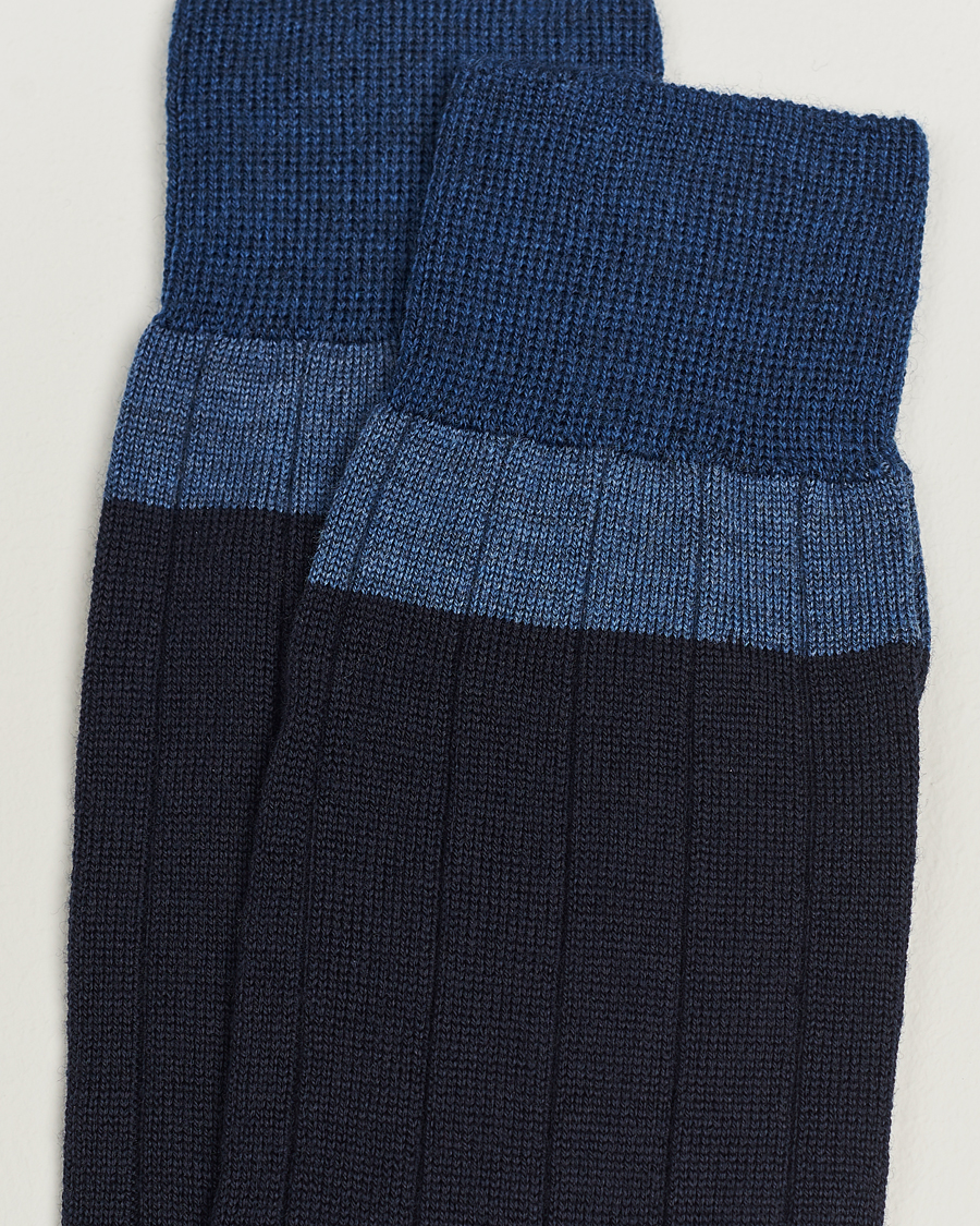 Homme | Sous-Vêtements Et Chaussettes | Bresciani | Wide Ribbed Block Stripe Wool Socks Navy
