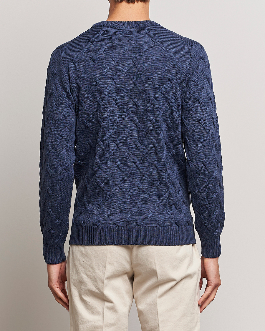 Heren | Truien | Stenströms | Heavy Cable Merino Crew Neck Blue