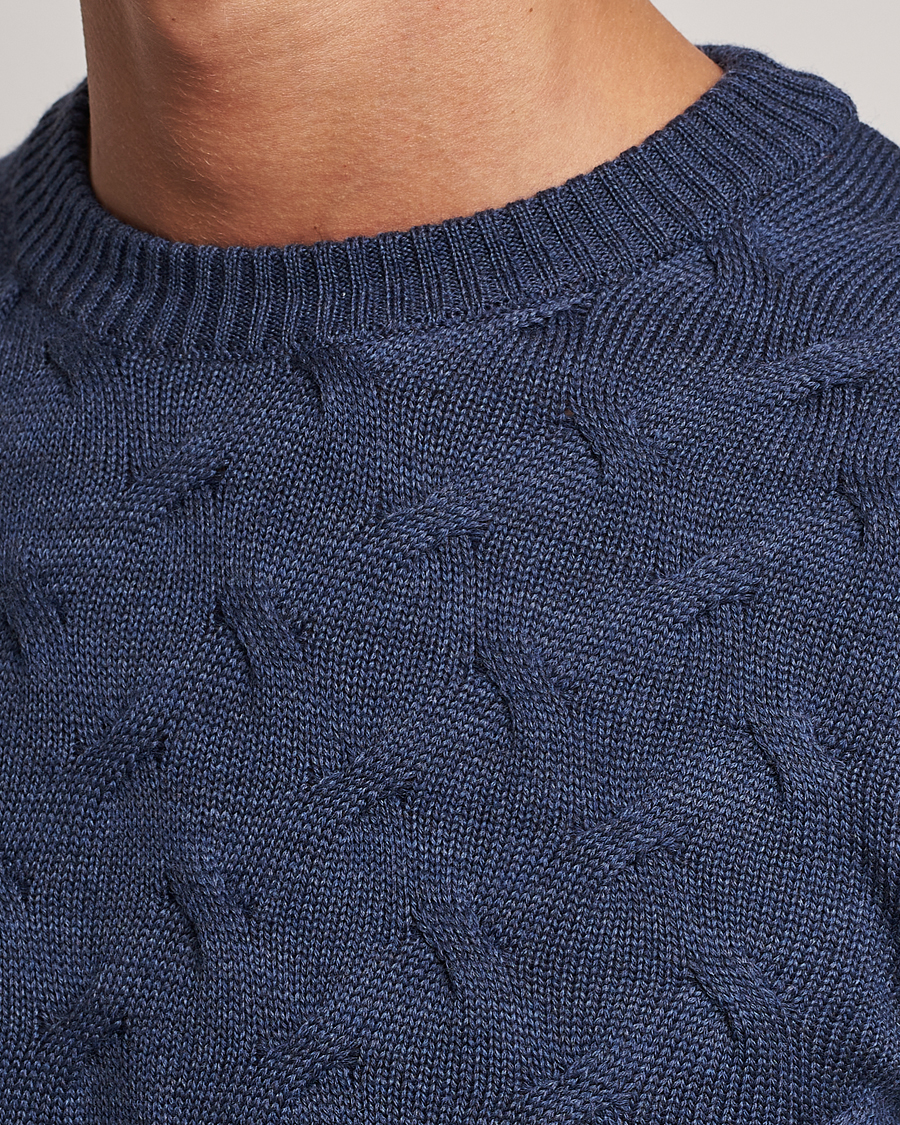 Heren | Truien | Stenströms | Heavy Cable Merino Crew Neck Blue