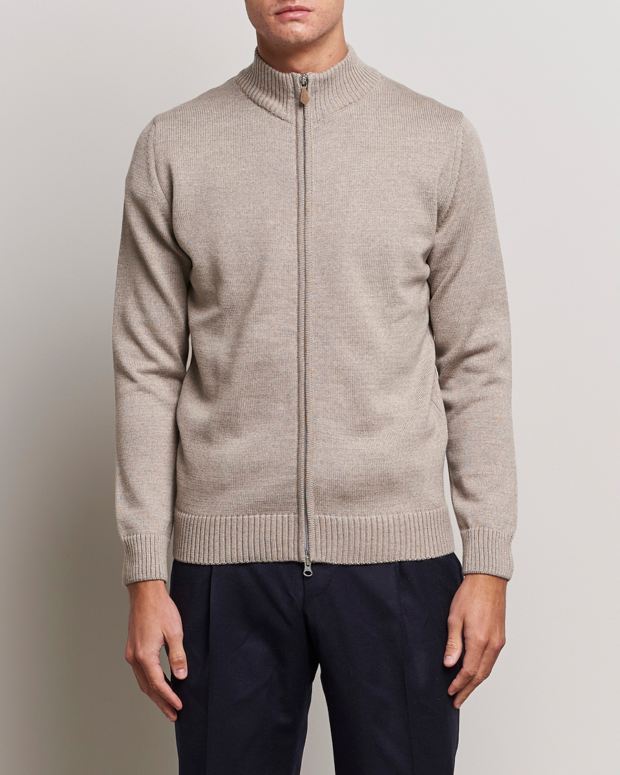 Heren | Truien | Stenströms | Chunky Merino Full Zip Cardigan Beige