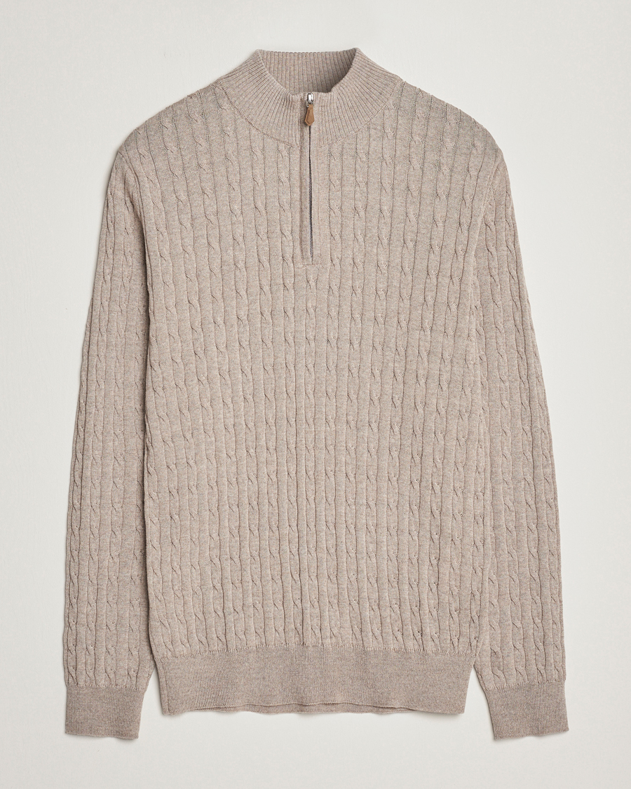 Heren | Truien | Stenströms | Merino Cable Half Zip Beige