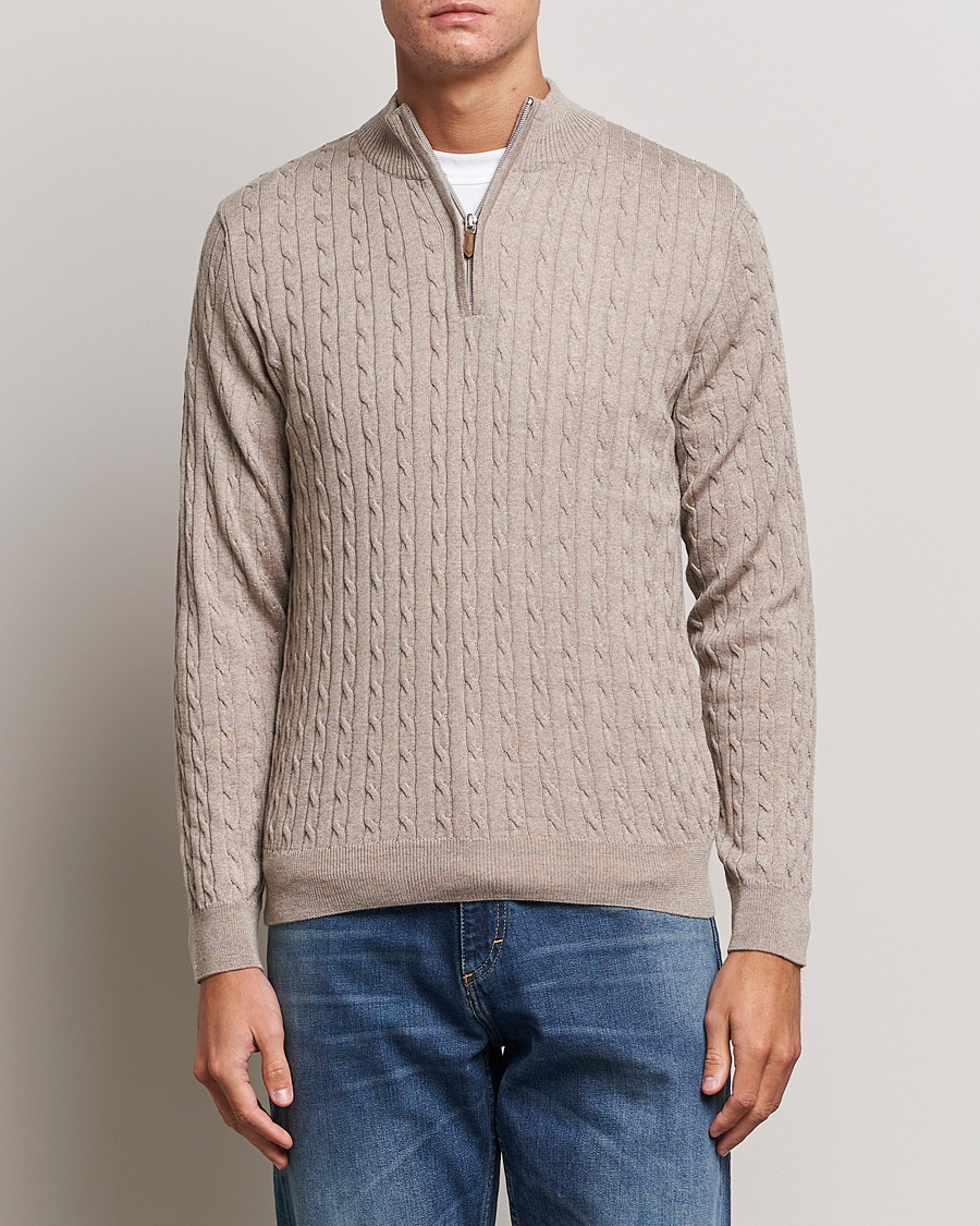 Heren | Truien | Stenströms | Merino Cable Half Zip Beige