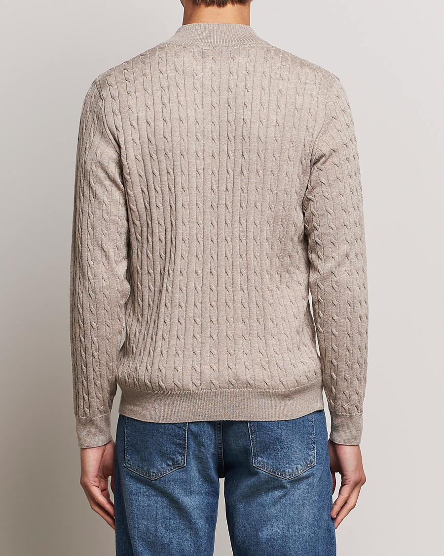 Heren | Truien | Stenströms | Merino Cable Half Zip Beige