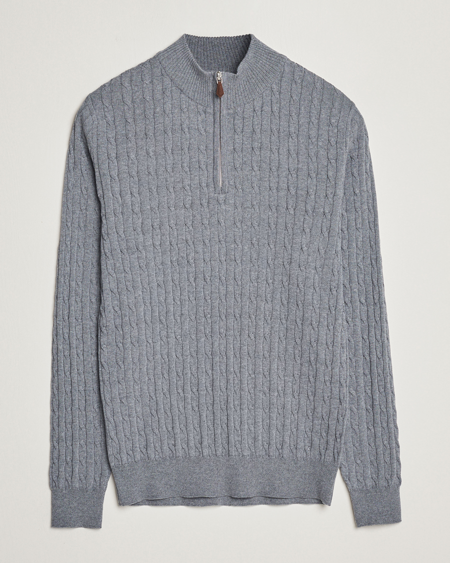 Homme | Pulls Et Tricots | Stenströms | Merino Cable Half Zip Grey