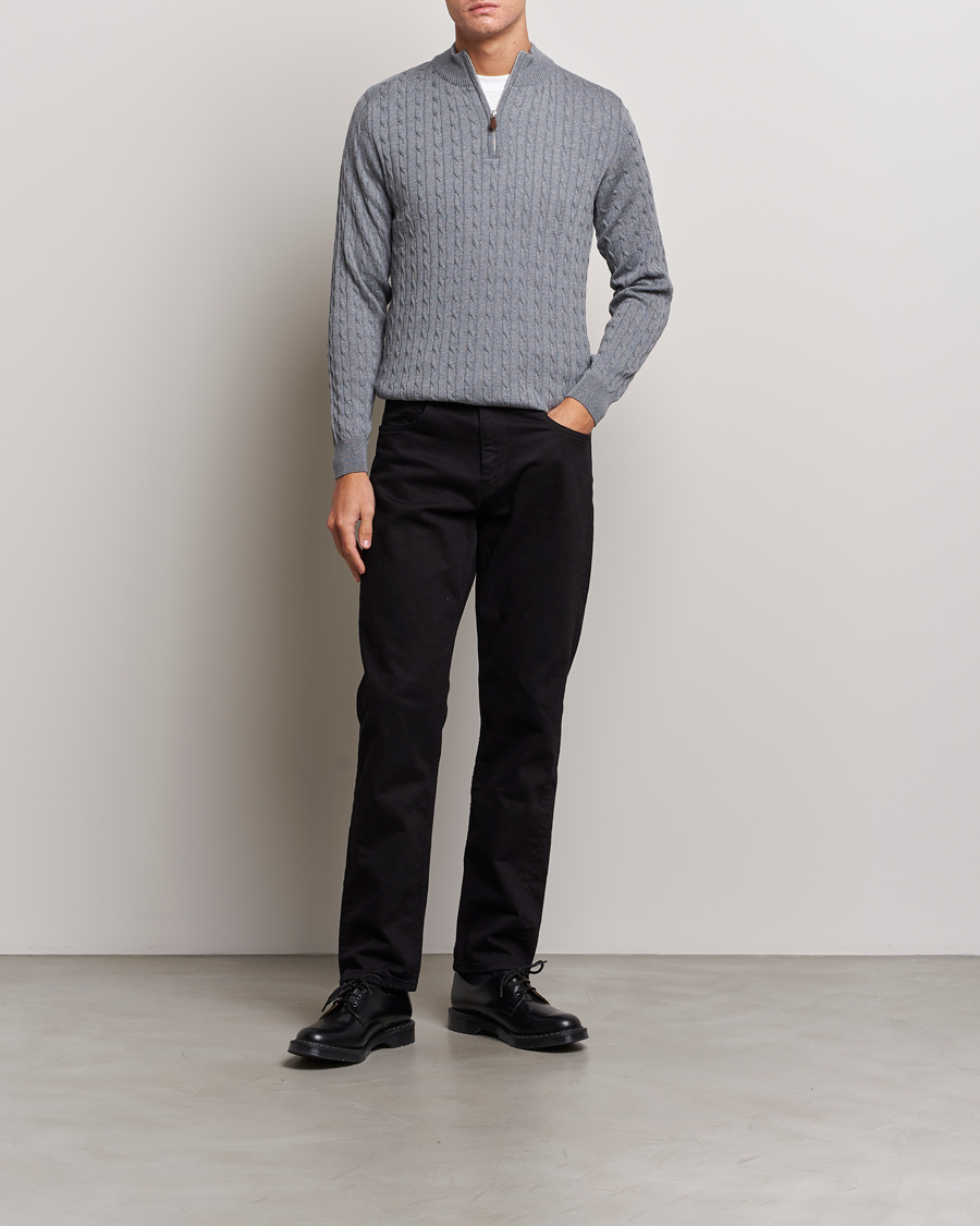 Homme | Pulls Et Tricots | Stenströms | Merino Cable Half Zip Grey