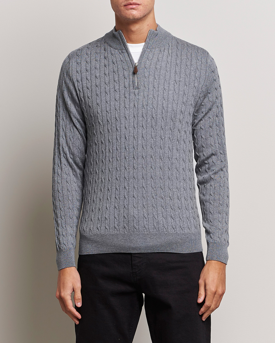 Homme | Pulls Et Tricots | Stenströms | Merino Cable Half Zip Grey