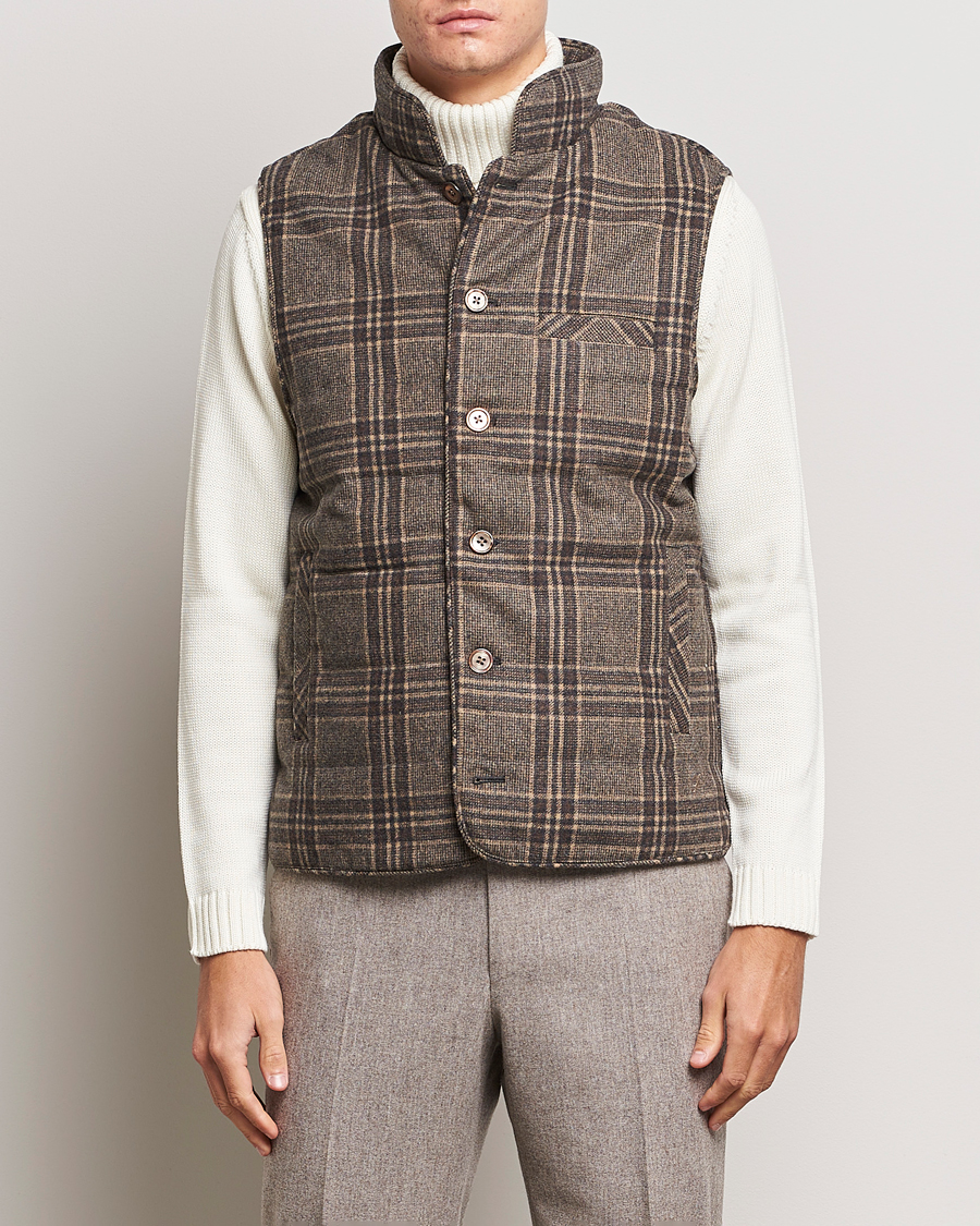 Heren | Jassen | Stenströms | Checked Wool Flannel Vest Brown