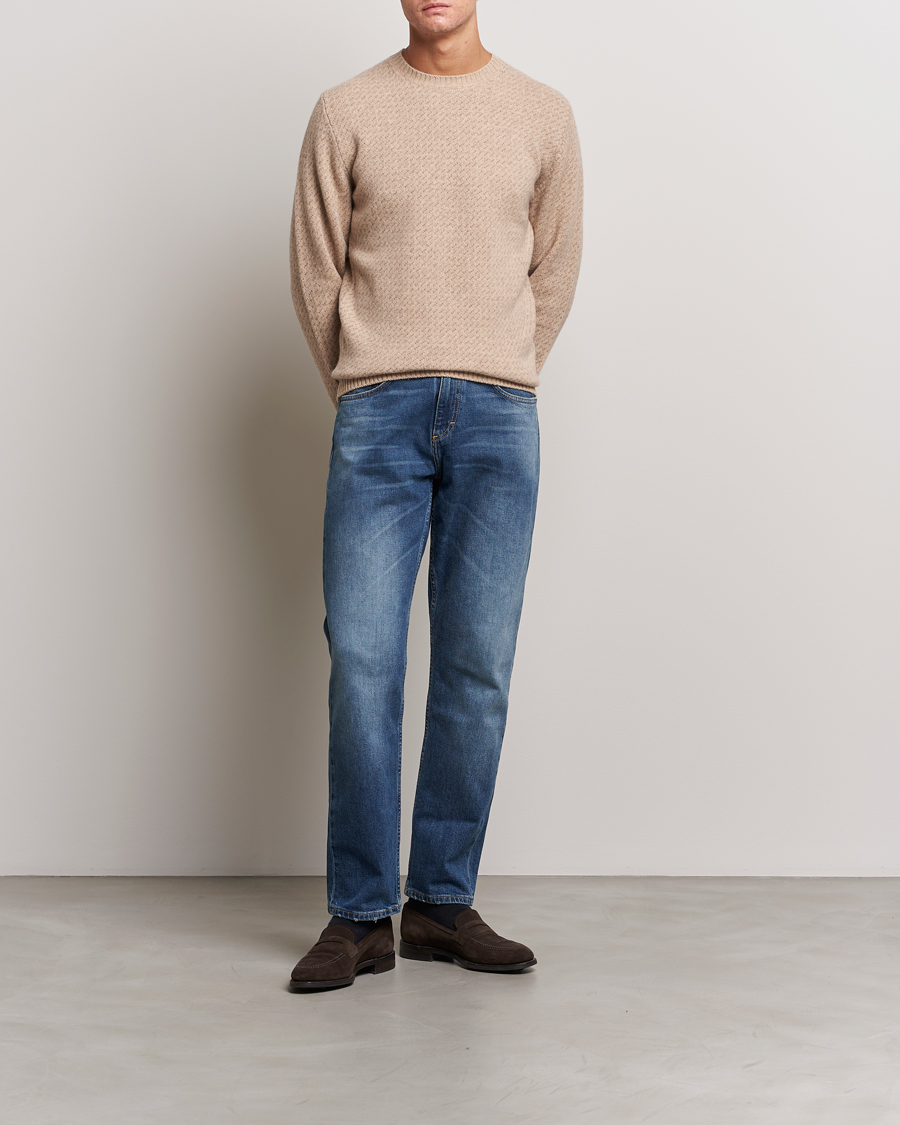 Heren | Truien | Stenströms | Patterned Yak Merino Crewneck Beige
