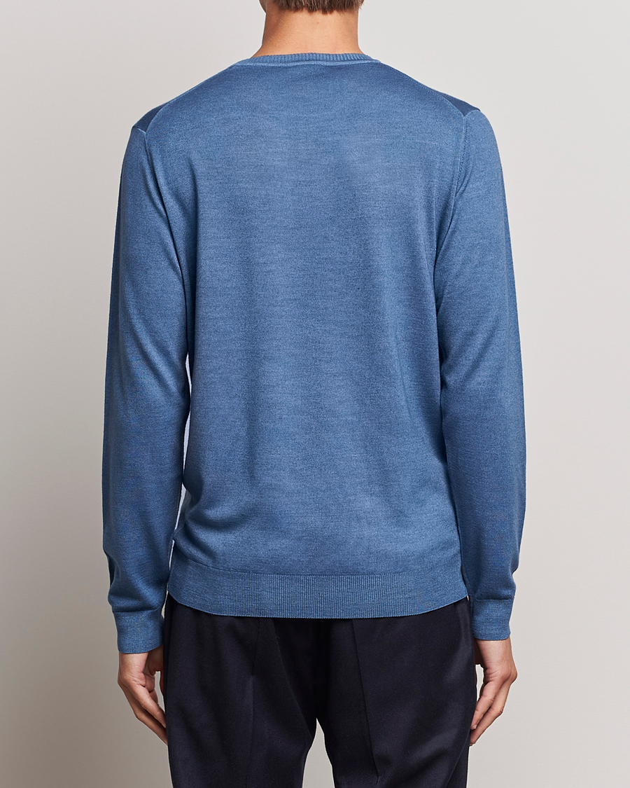 Heren | Truien | Stenströms | Garment Dyed Merino Wool Crewneck Blue