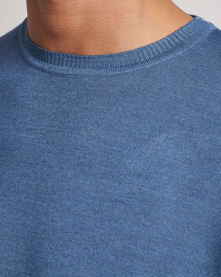 Heren | Truien | Stenströms | Garment Dyed Merino Wool Crewneck Blue