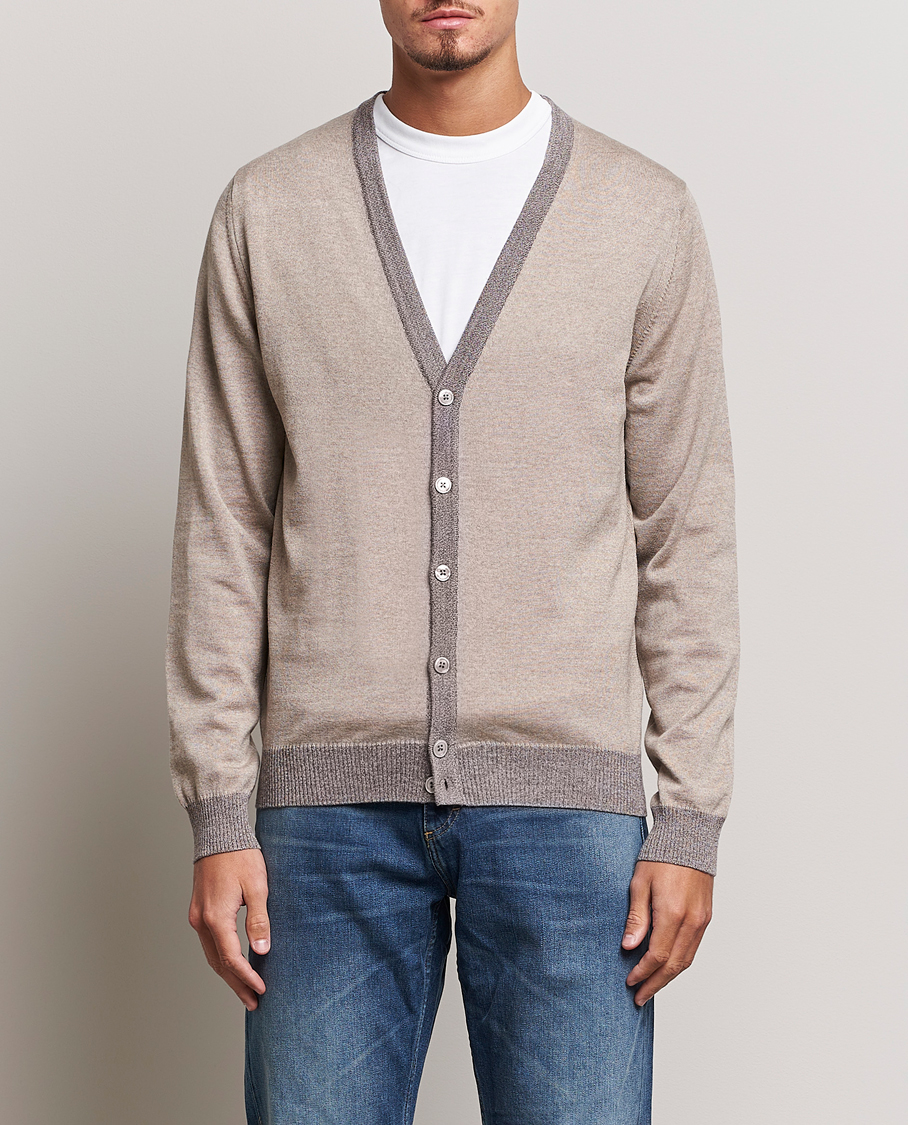 Heren | Truien | Stenströms | Merino Wool Contrast Cardigan Beige