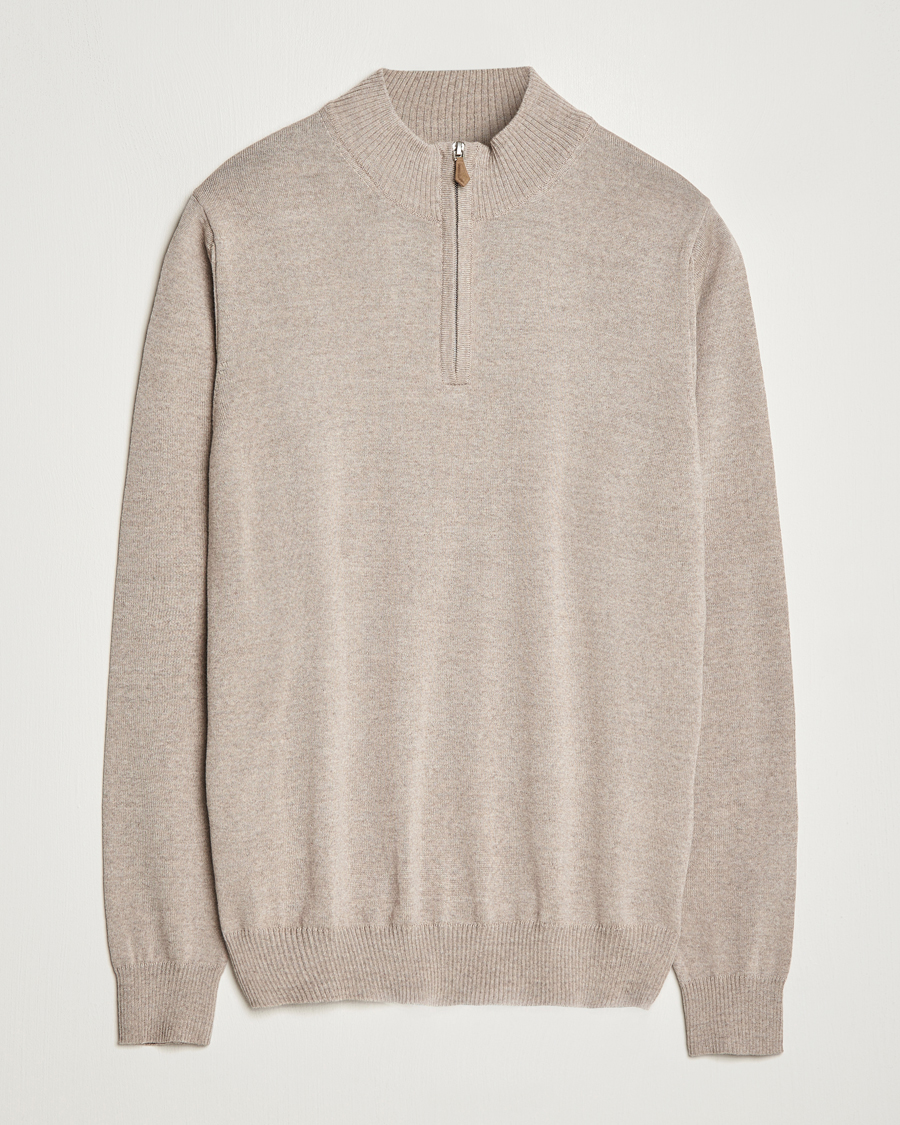 Heren | Truien | Stenströms | Merino Half Zip Beige