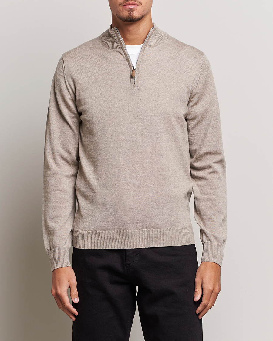 Heren | Truien | Stenströms | Merino Half Zip Beige