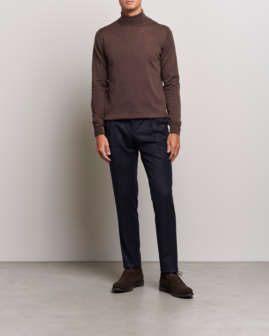 Heren | Truien | Stenströms | Fine Merino Rollneck Brown