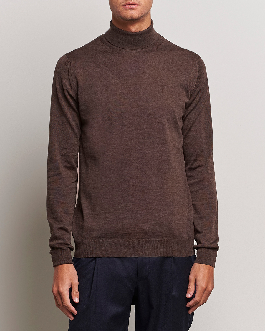 Heren | Truien | Stenströms | Fine Merino Rollneck Brown