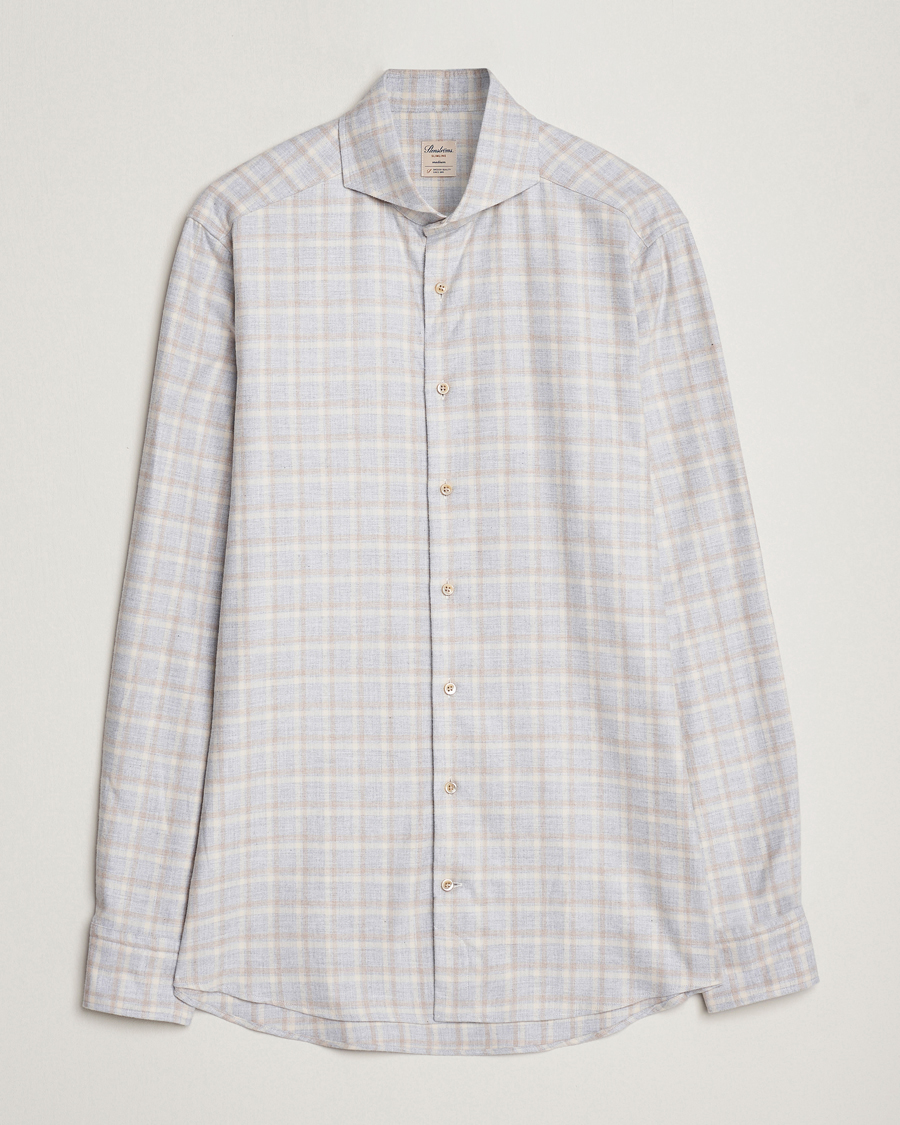 Homme | Chemises | Stenströms | Slimline Checked Cut Away Flannel Shirt Light Grey