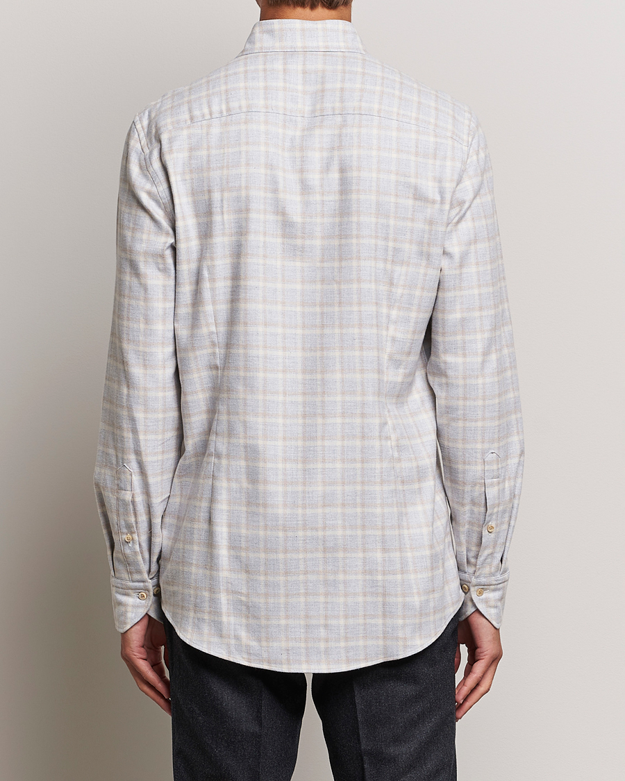 Homme | Chemises | Stenströms | Slimline Checked Cut Away Flannel Shirt Light Grey