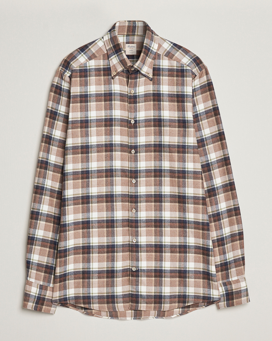 Homme | Chemises | Stenströms | Slimline Checked Button Down Flannel Shirt Beige