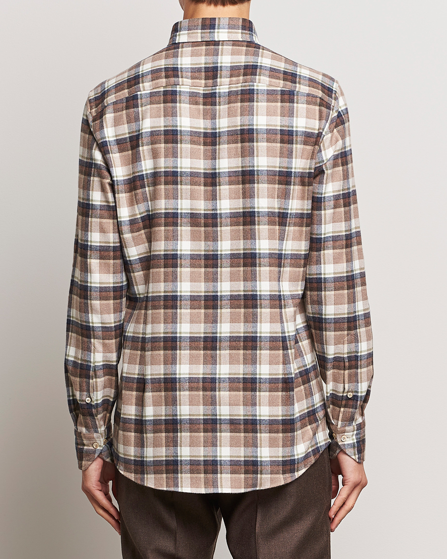 Heren | Overhemden | Stenströms | Slimline Checked Button Down Flannel Shirt Beige