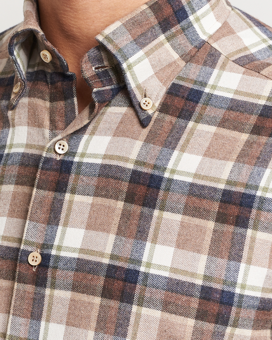 Homme | Chemises | Stenströms | Slimline Checked Button Down Flannel Shirt Beige