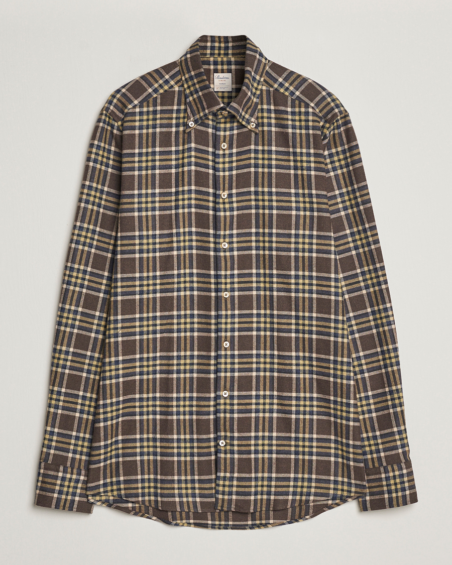 Homme | Chemises | Stenströms | Slimline Checked Button Down Flannel Shirt Brown