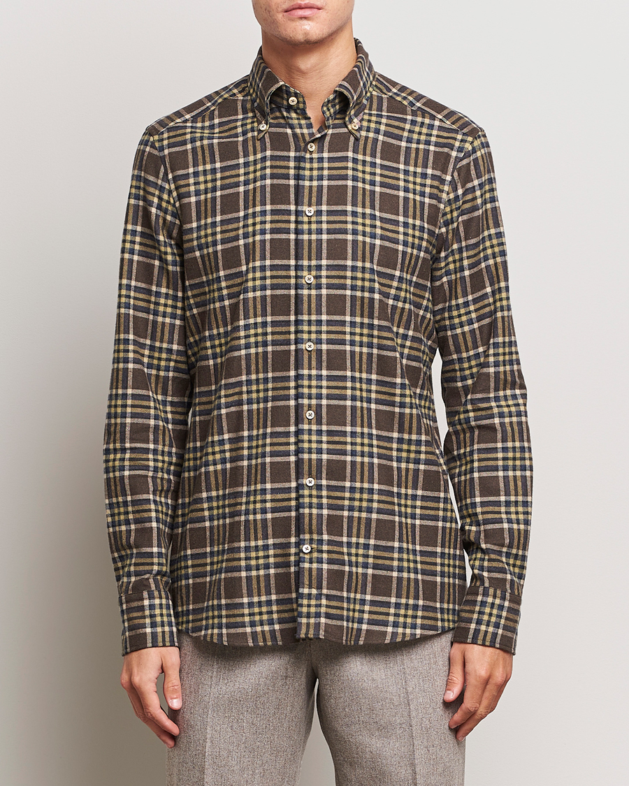 Homme | Chemises | Stenströms | Slimline Checked Button Down Flannel Shirt Brown