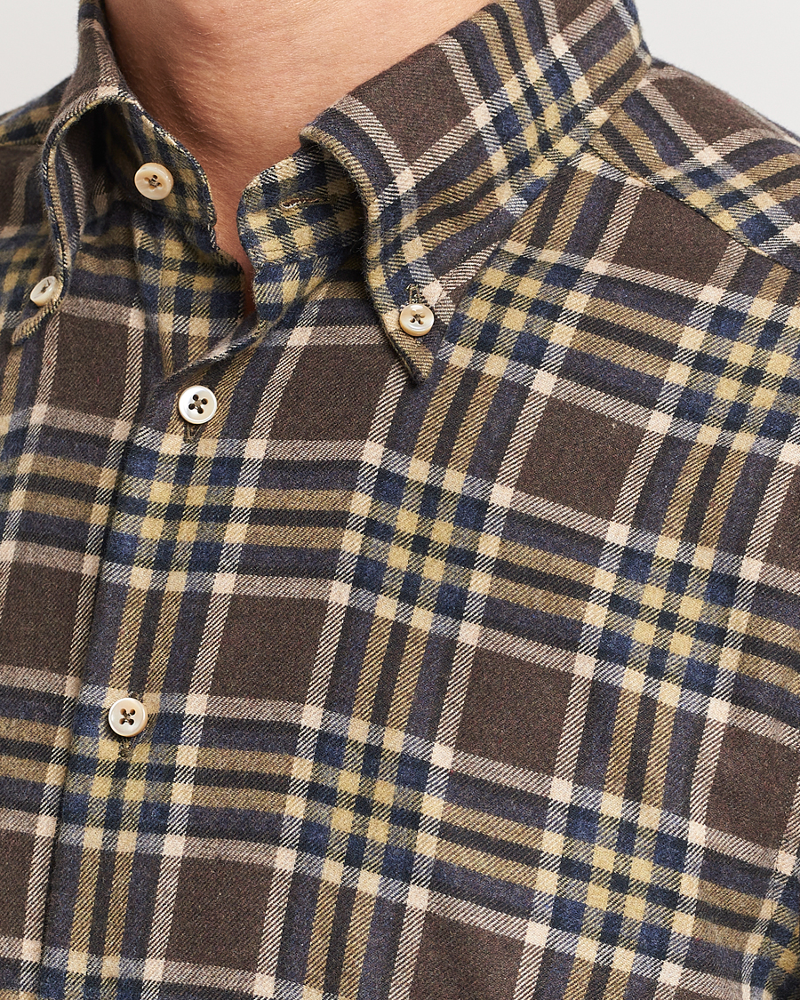 Homme | Chemises | Stenströms | Slimline Checked Button Down Flannel Shirt Brown