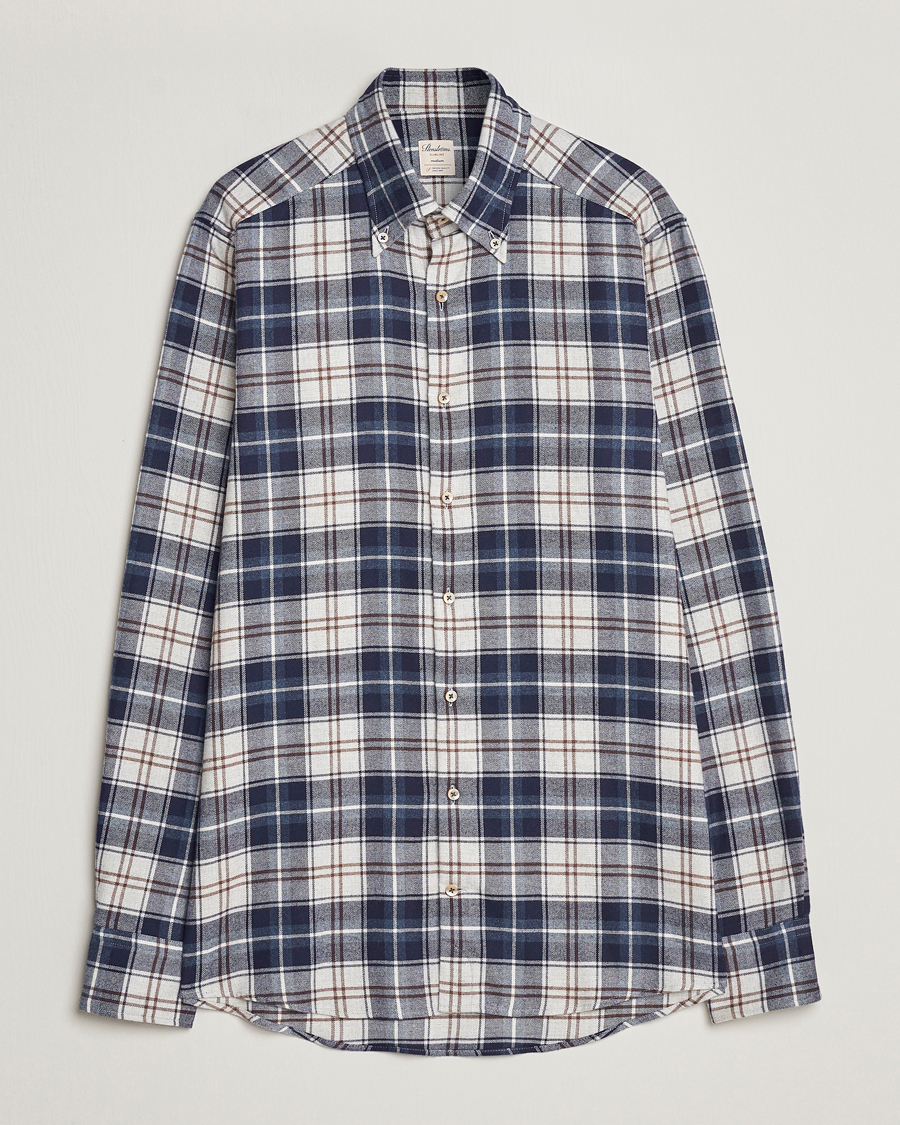 Heren | Overhemden | Stenströms | Slimline Checked Button Down Flannel Shirt Blue