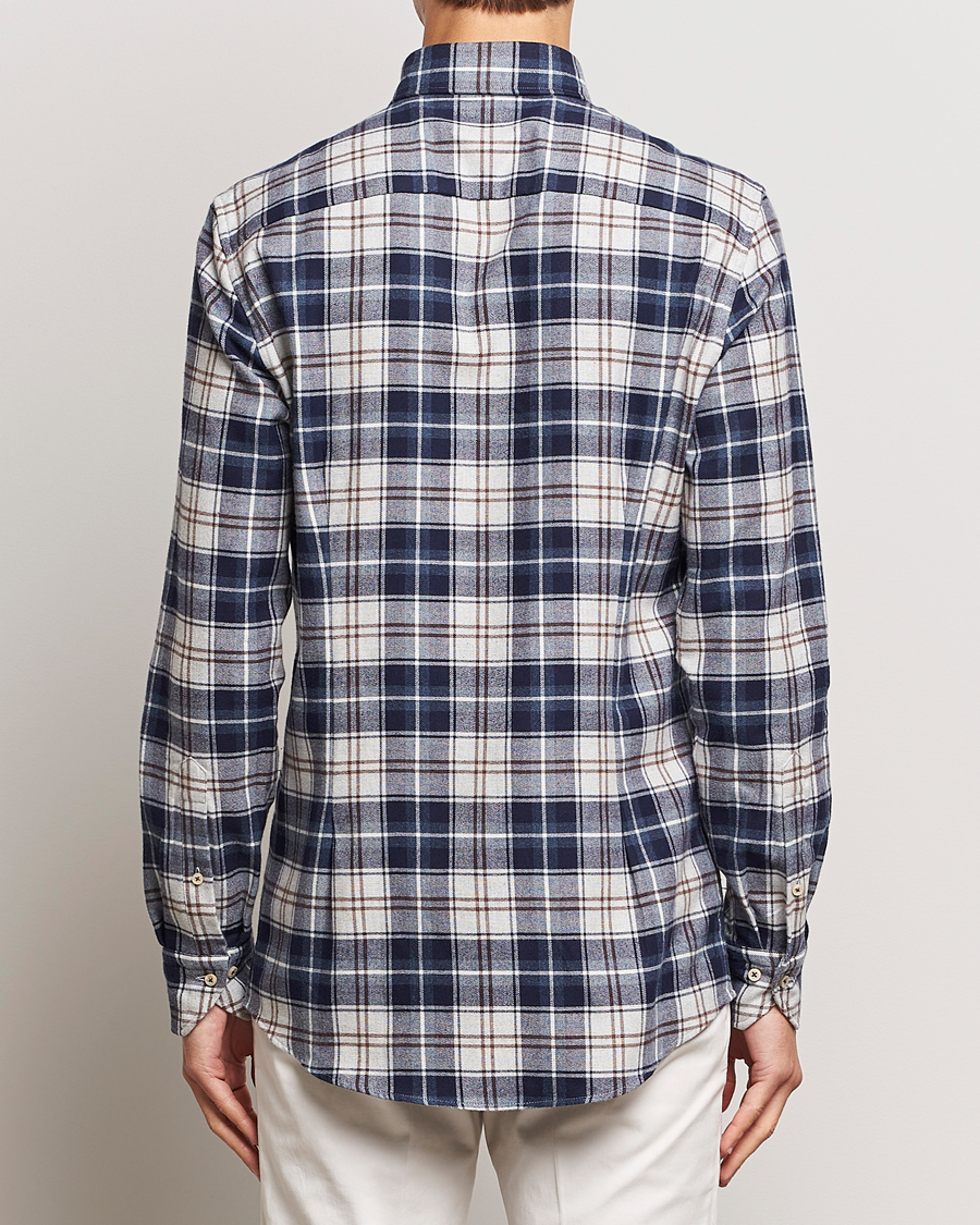 Heren | Overhemden | Stenströms | Slimline Checked Button Down Flannel Shirt Blue