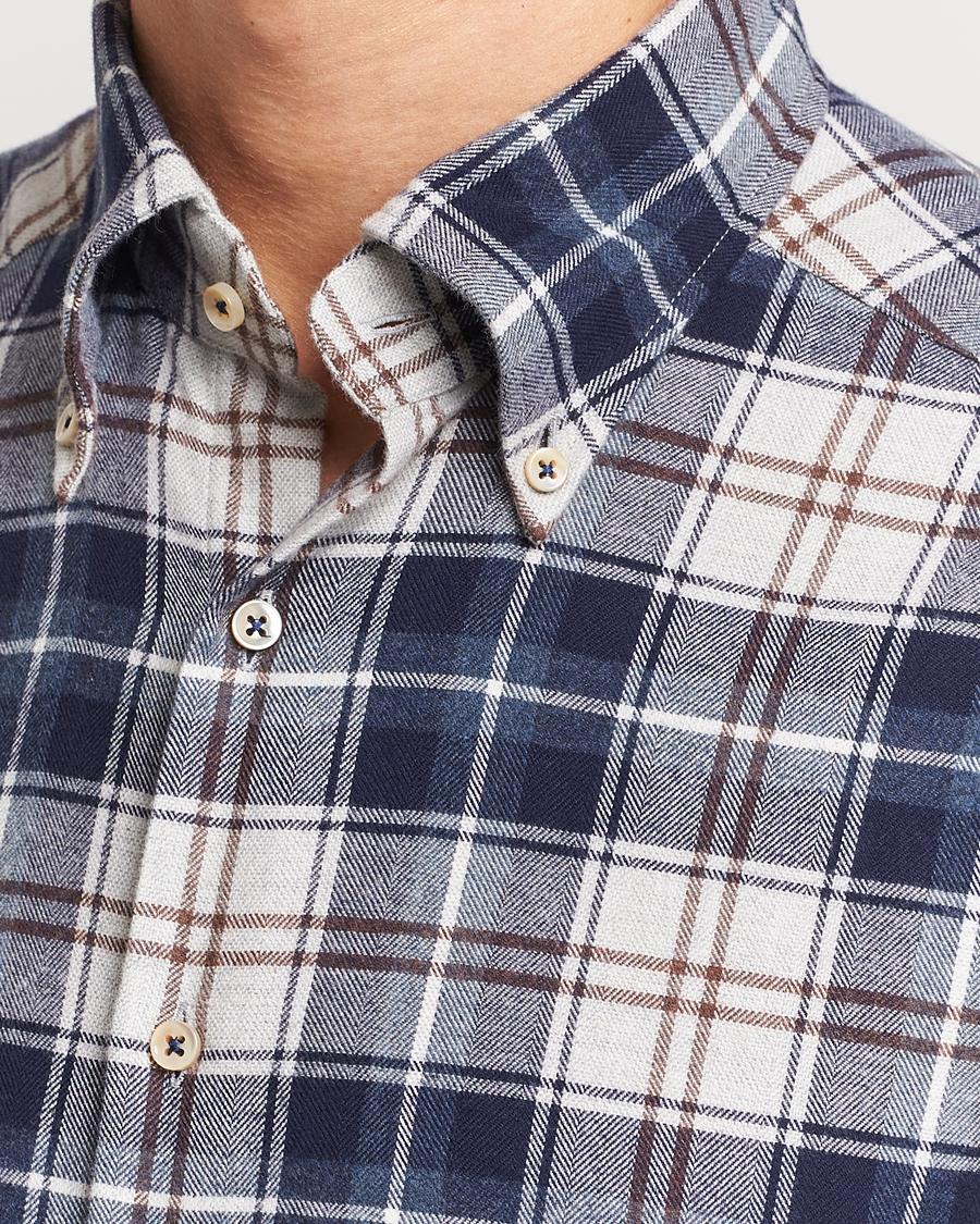 Heren | Overhemden | Stenströms | Slimline Checked Button Down Flannel Shirt Blue