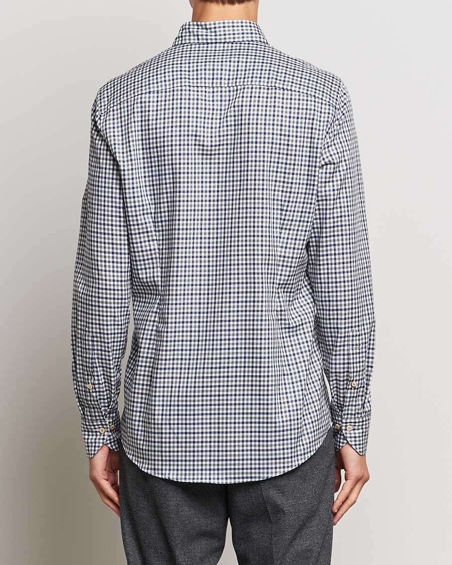 Heren | Overhemden | Stenströms | Slimline Small Checked Flannel Shirt Blue/Grey