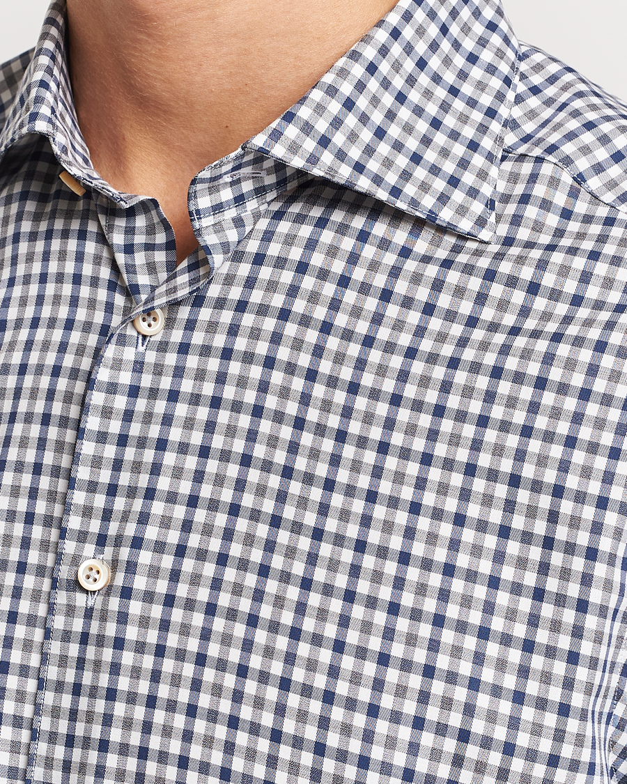 Heren | Overhemden | Stenströms | Slimline Small Checked Flannel Shirt Blue/Grey