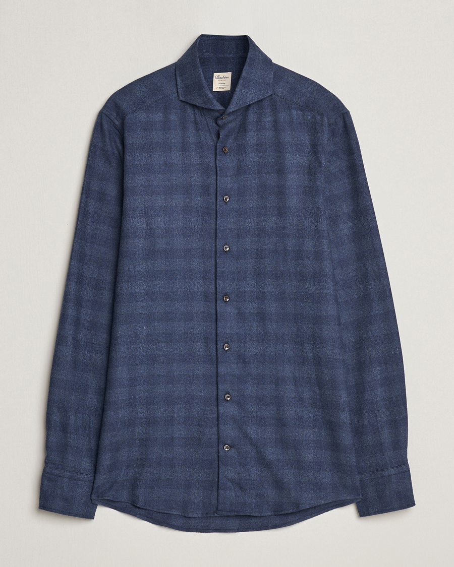 Homme | Chemises | Stenströms | Slimline Checked Cut Away Flannel Shirt Navy
