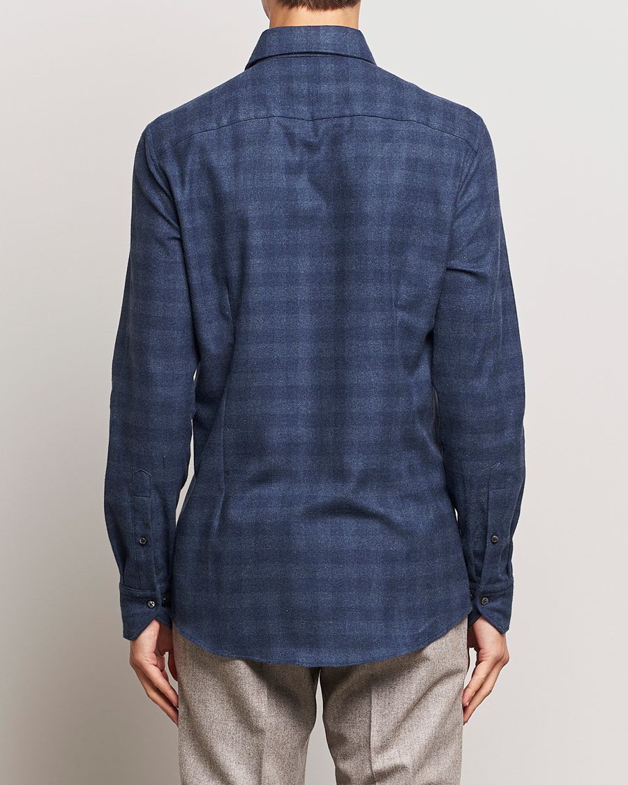 Homme | Chemises | Stenströms | Slimline Checked Cut Away Flannel Shirt Navy