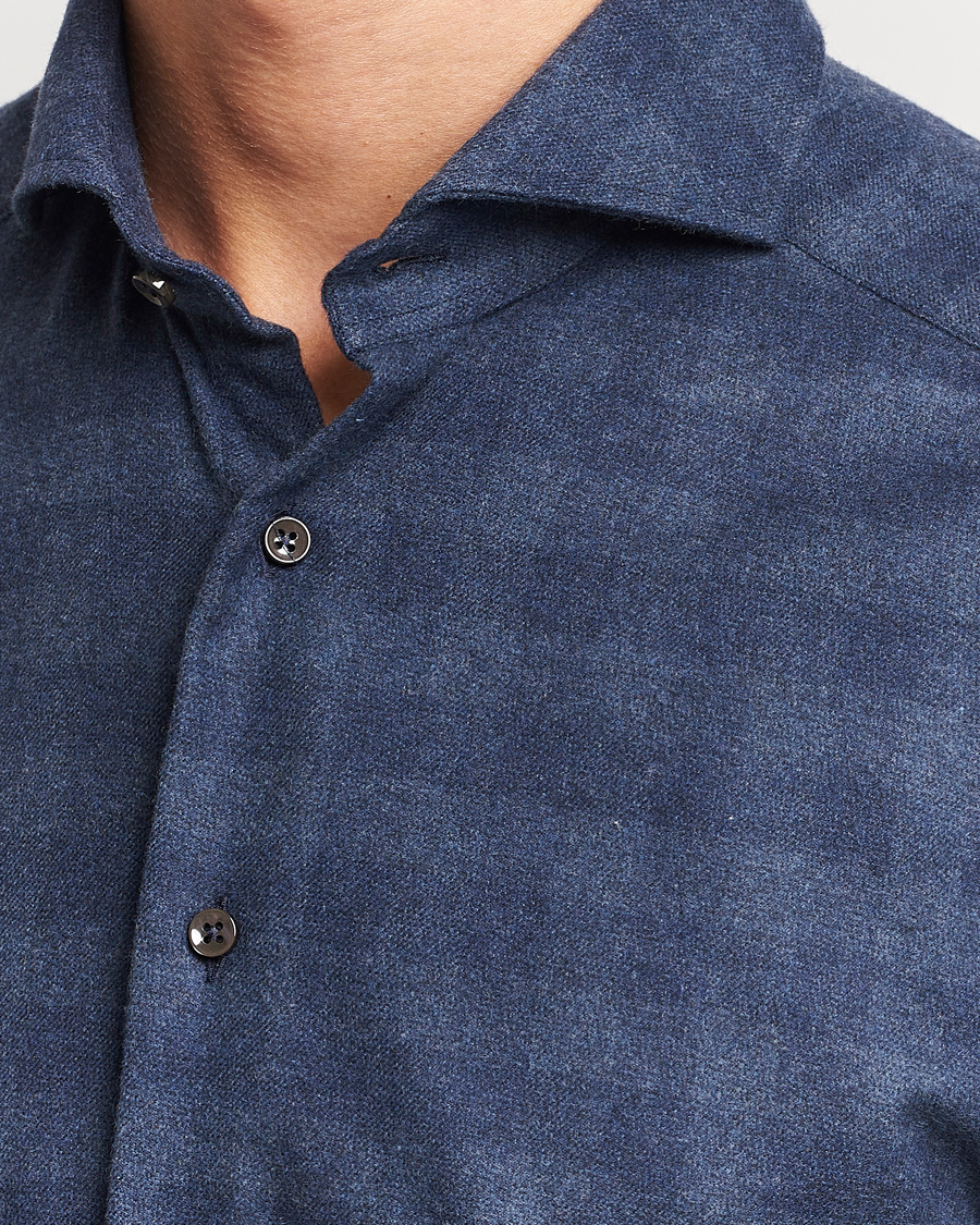 Homme | Chemises | Stenströms | Slimline Checked Cut Away Flannel Shirt Navy