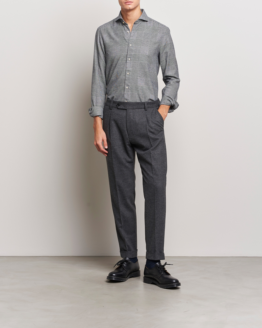 Homme | Chemises | Stenströms | Slimline Prince of Wales Check Flannel Shirt Grey