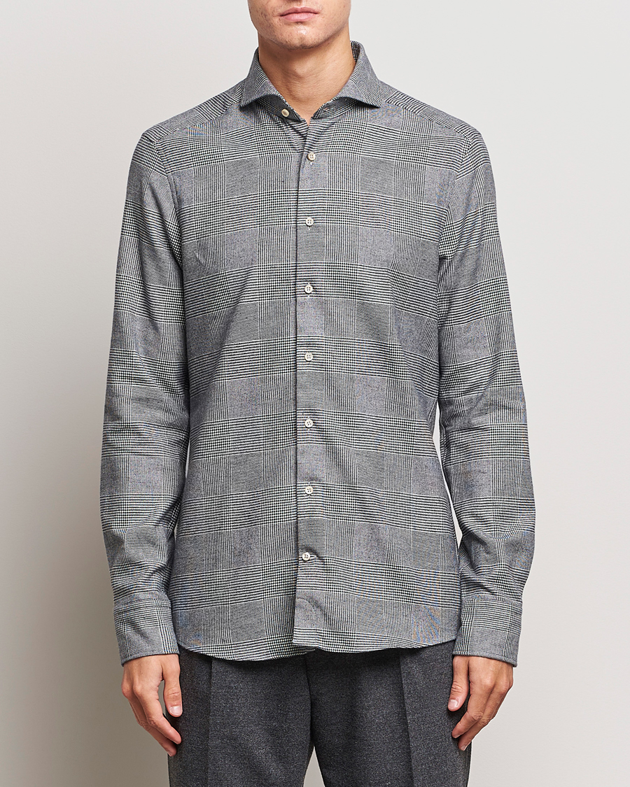 Homme | Chemises | Stenströms | Slimline Prince of Wales Check Flannel Shirt Grey