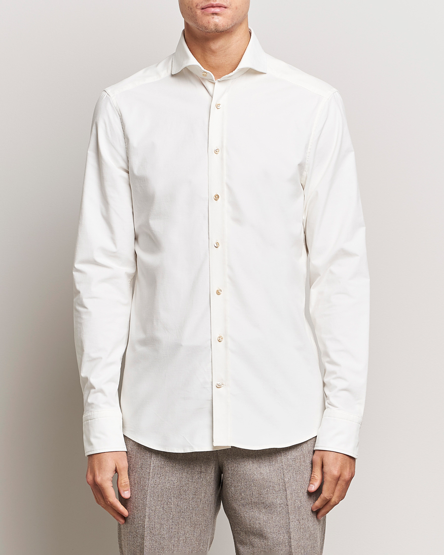 Heren | Overhemden | Stenströms | Slimline Cut Away Corduroy Shirt White