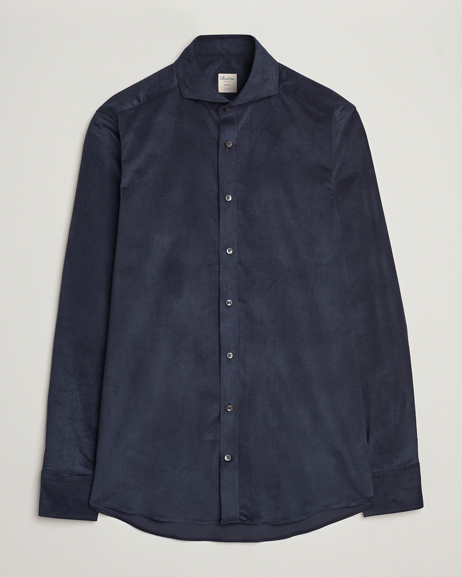 Heren | Overhemden | Stenströms | Slimline Cut Away Corduroy Shirt Navy
