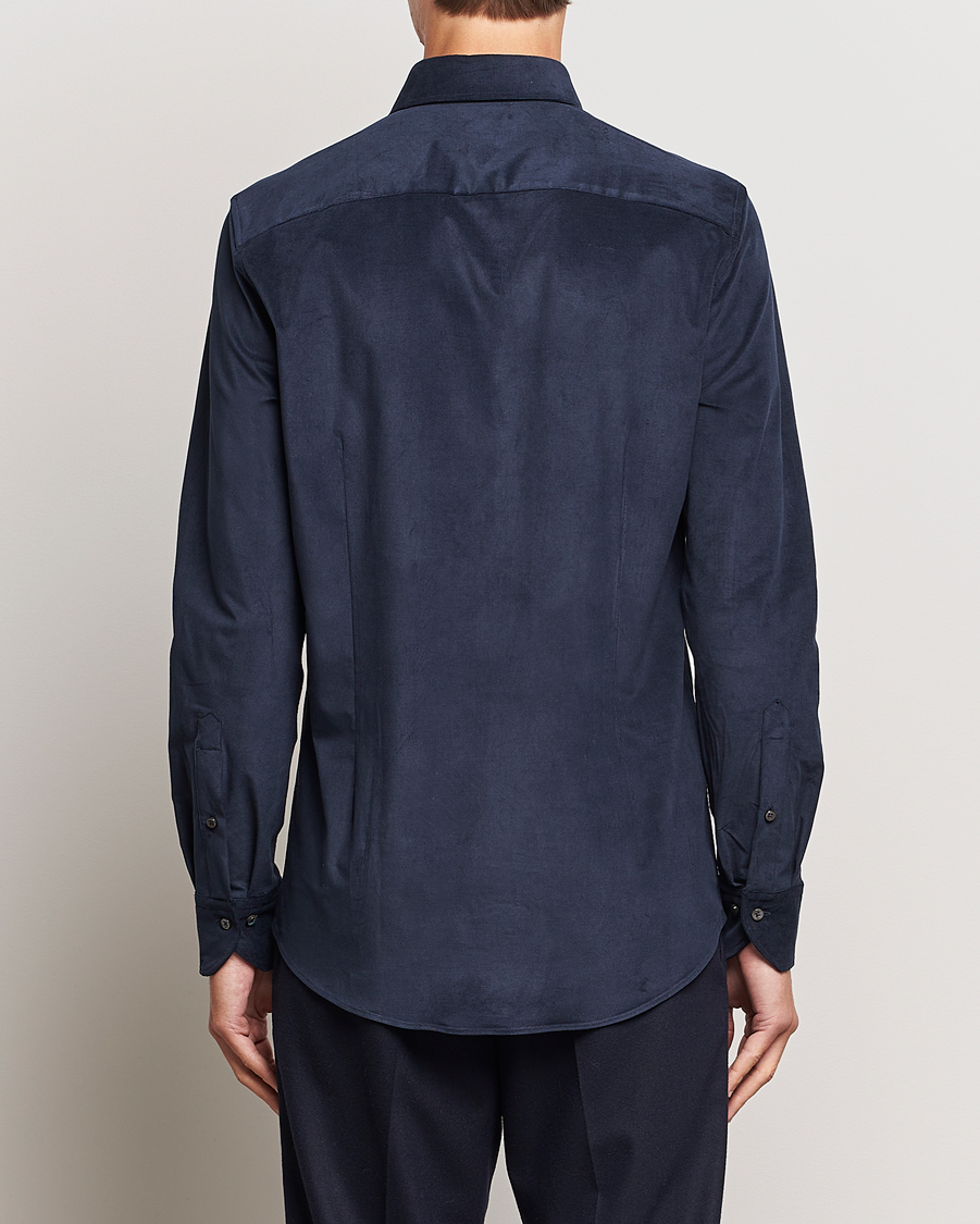 Heren | Overhemden | Stenströms | Slimline Cut Away Corduroy Shirt Navy