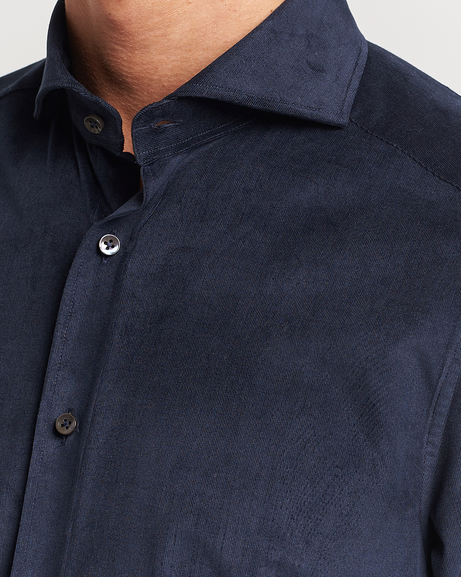 Heren | Overhemden | Stenströms | Slimline Cut Away Corduroy Shirt Navy