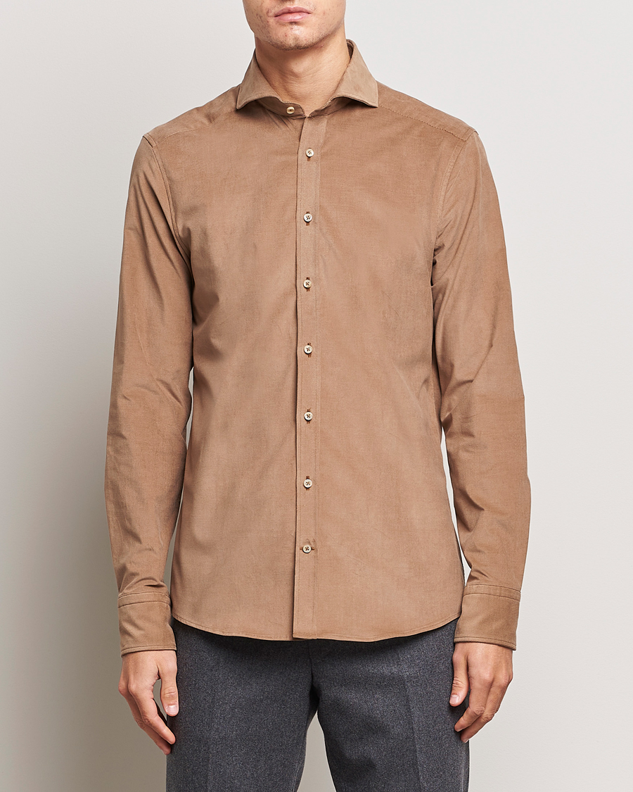 Heren | Overhemden | Stenströms | Slimline Cut Away Corduroy Shirt Camel