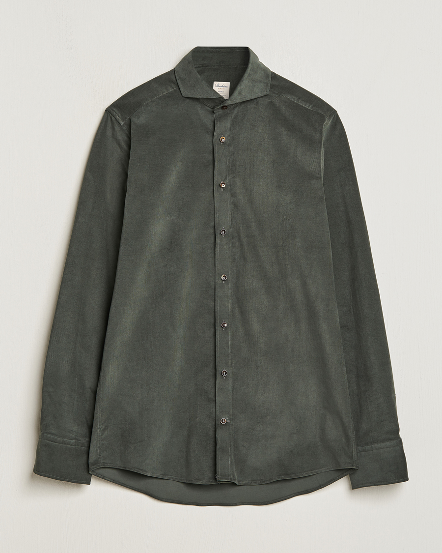 Homme | Chemises | Stenströms | Slimline Cut Away Corduroy Shirt Dark Green