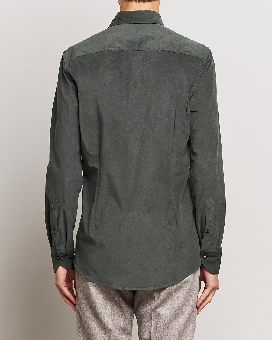 Homme | Chemises | Stenströms | Slimline Cut Away Corduroy Shirt Dark Green